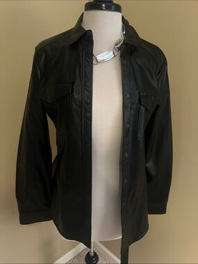 Express Black Faux Leather Button-Up Shirt